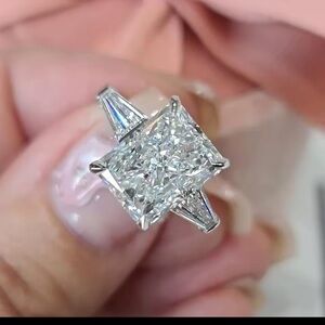 3 Cts Faceted Moissanite & Platinum Radiant-Cut Three-Stone Ring Size 7